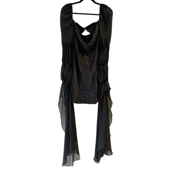 For Love & Lemons Willow Mesh Statement Sleeve Draped Mini Dress Black NWT XS - Picture 7 of 9